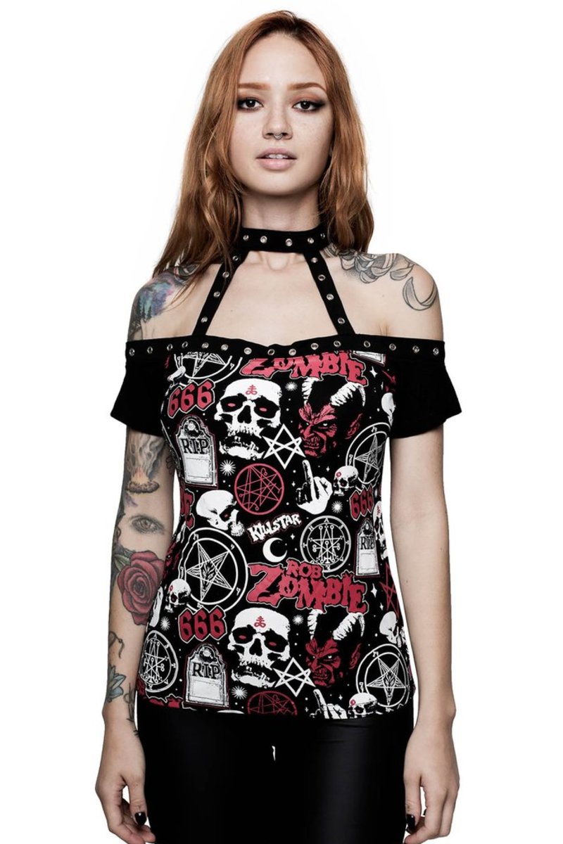 Naisten T-paita KILLSTAR - ROB ZOMBIE - American Nightmare Choker - MUSTA XS