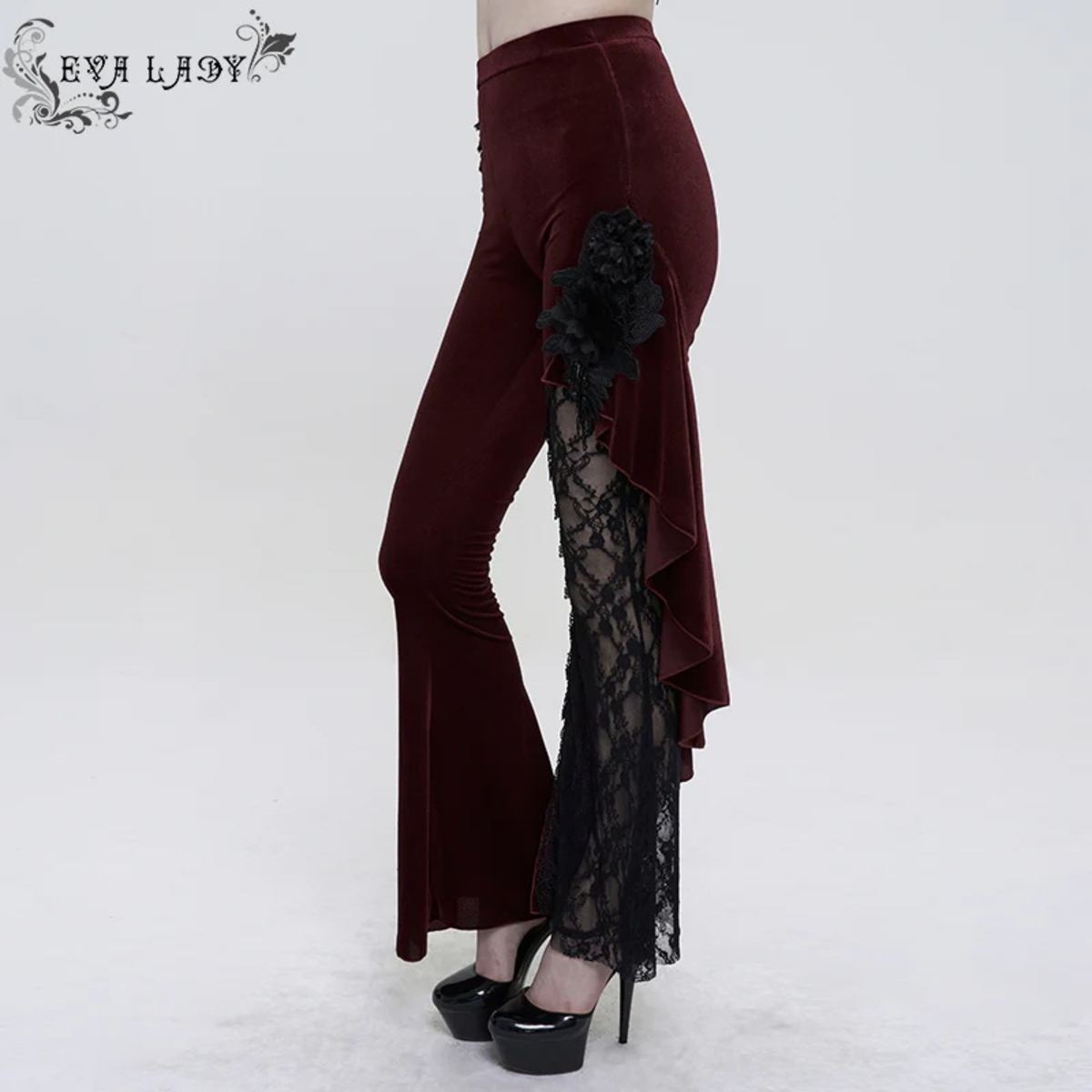 Naisten Housut DEVIL FASHION - Red Wine Velvet Bell XXL