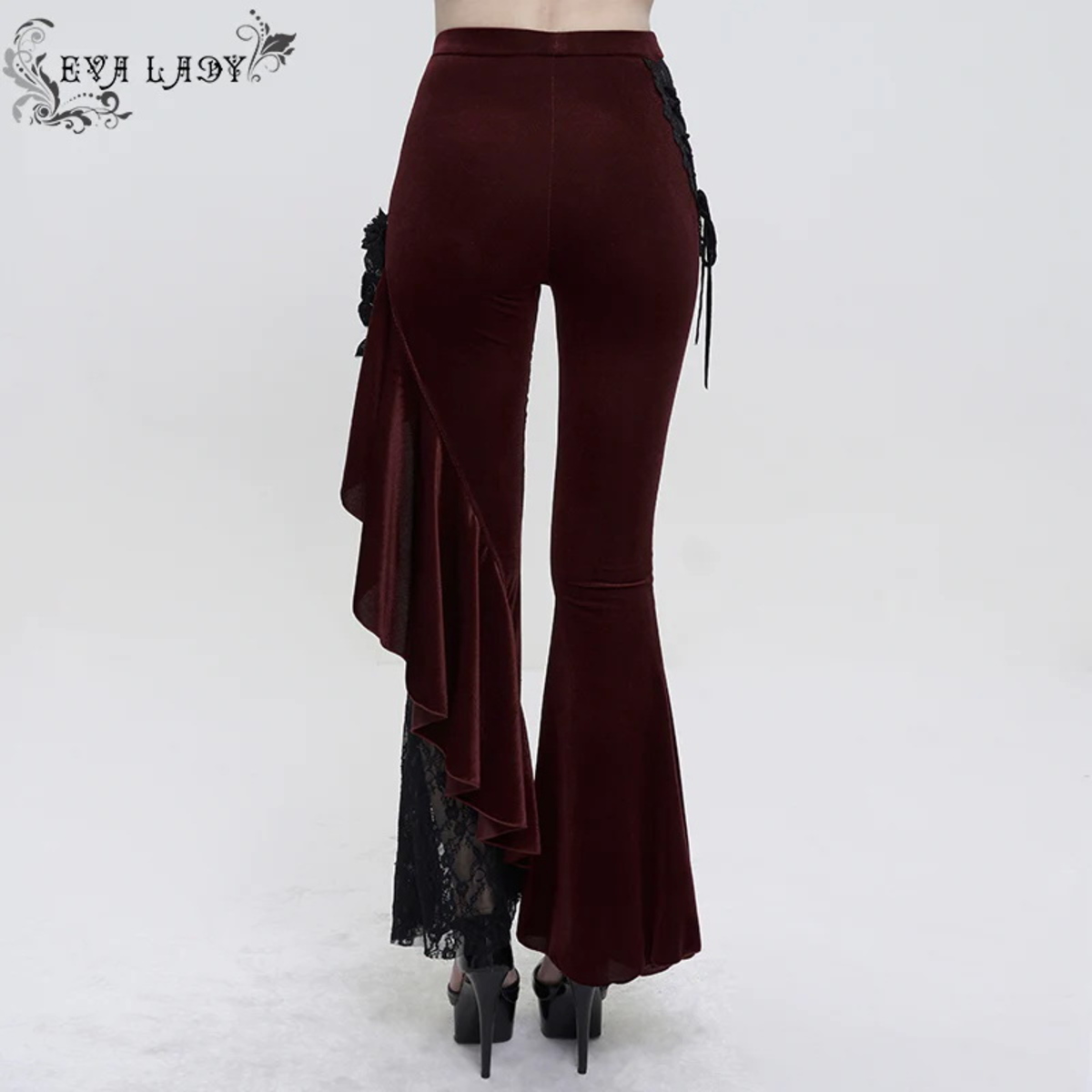 Naisten Housut DEVIL FASHION - Red Wine Velvet Bell XXL